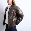 Topshop high shine padded bomber jacket in chocolate