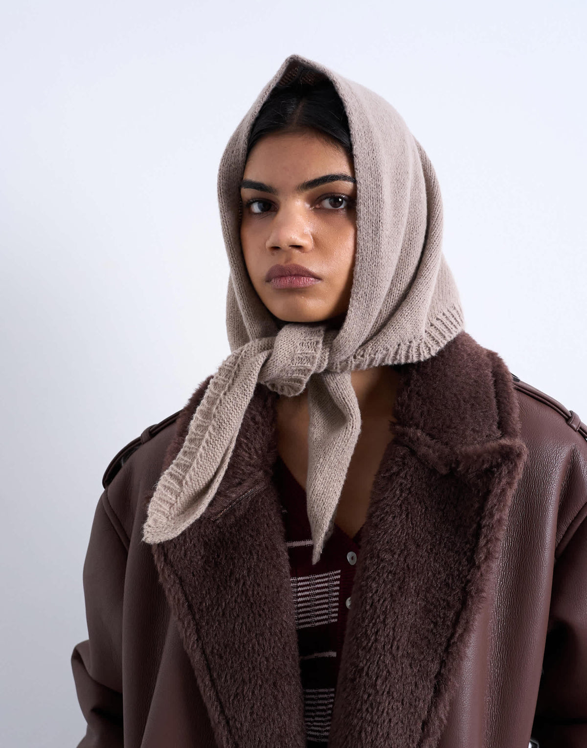 Topshop Heidi hooded scarf in taupe 
