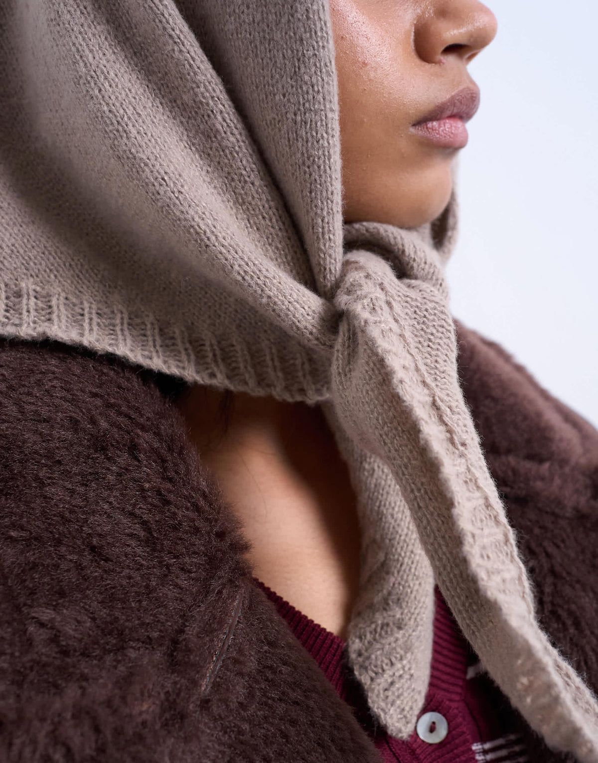 Topshop Heidi hooded scarf in taupe 