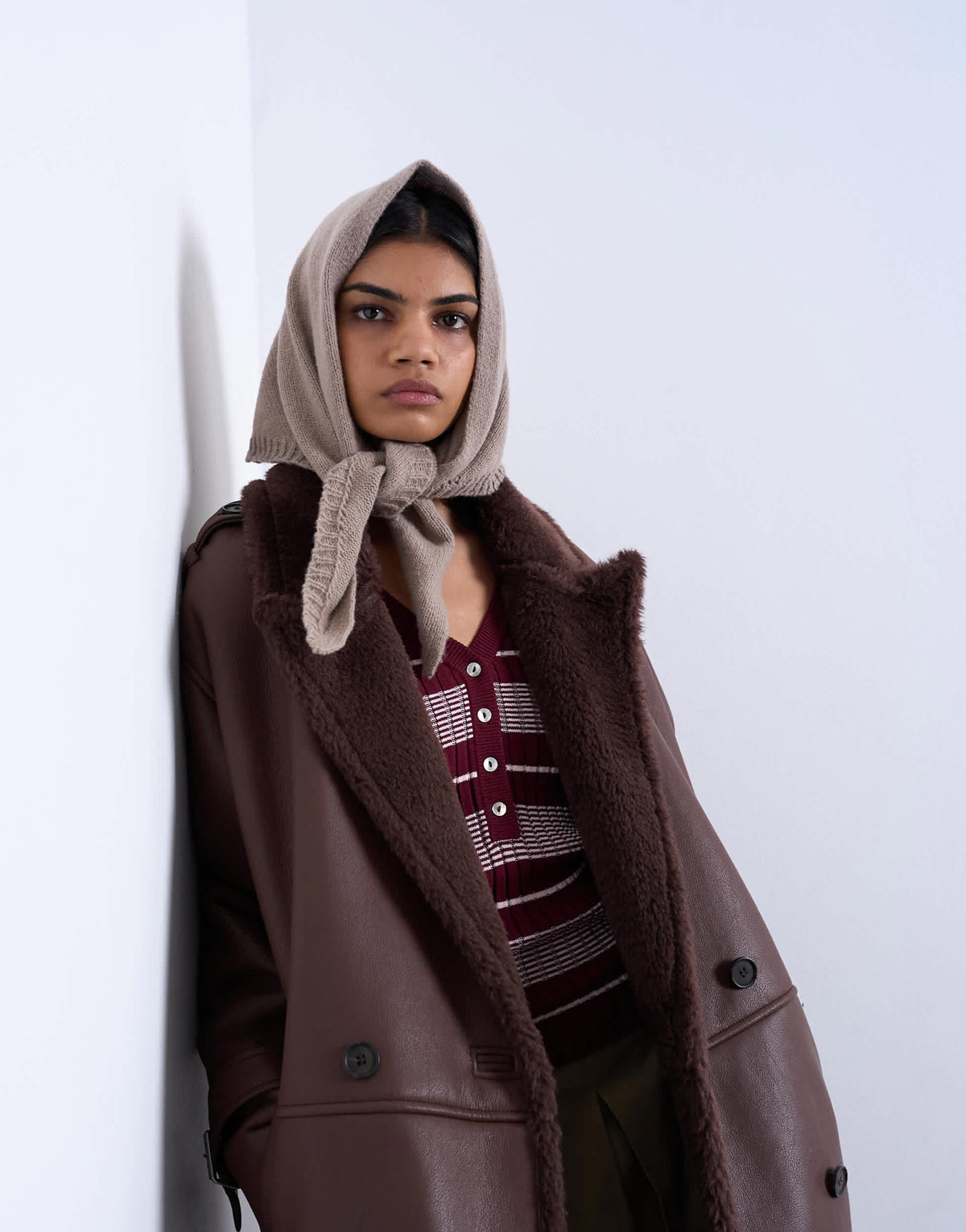 Topshop Heidi hooded scarf in taupe 
