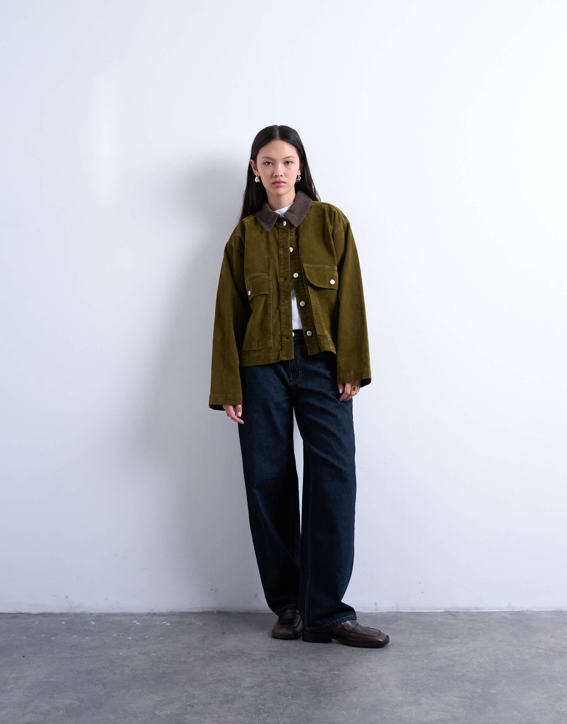 Topshop co ord cut cord jacket with contrast cord collar in khaki