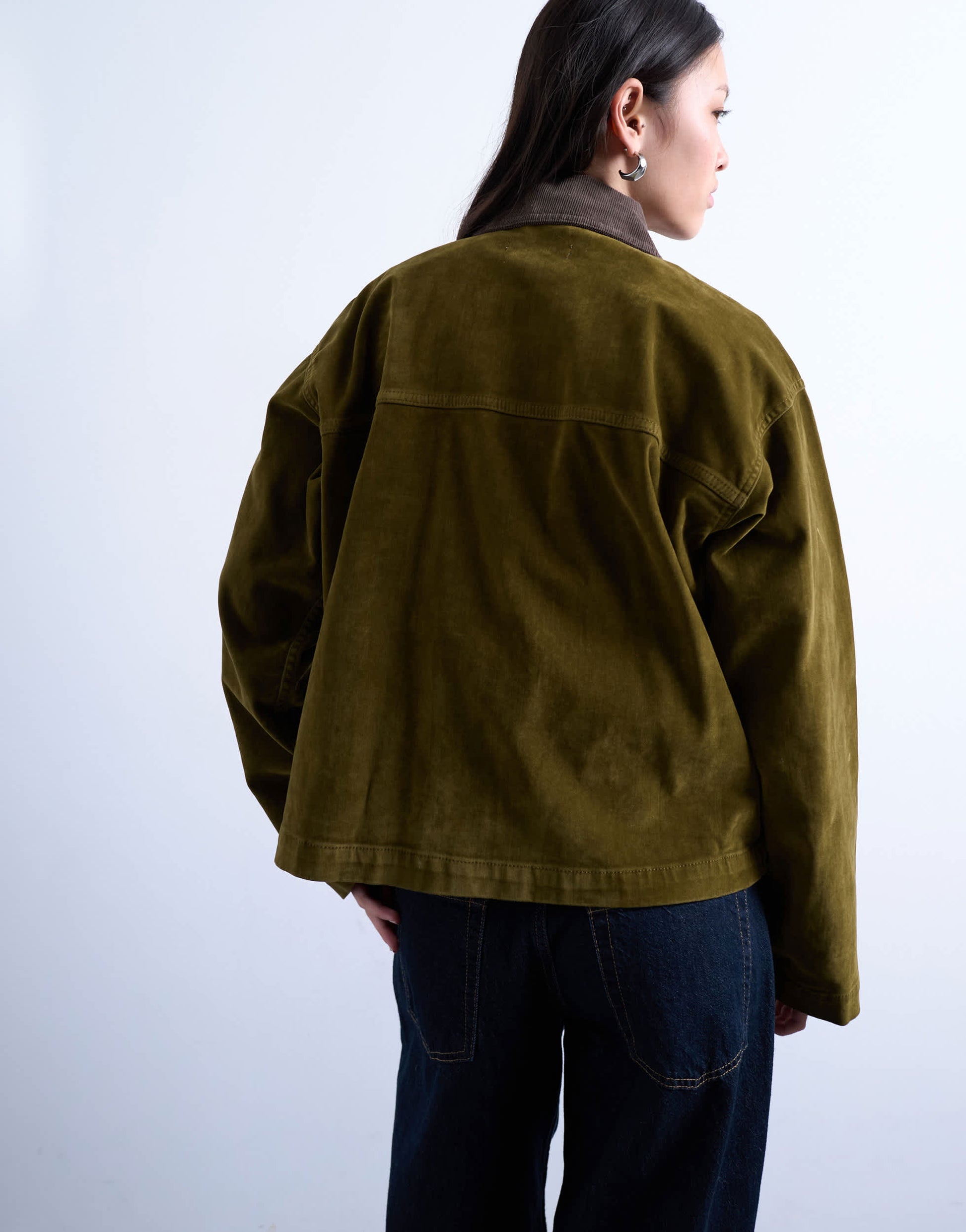 Topshop co ord cut cord jacket with contrast cord collar in khaki