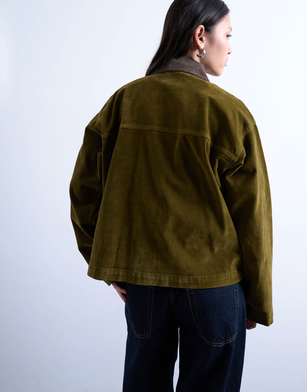 Topshop co ord cut cord jacket with contrast cord collar in khaki