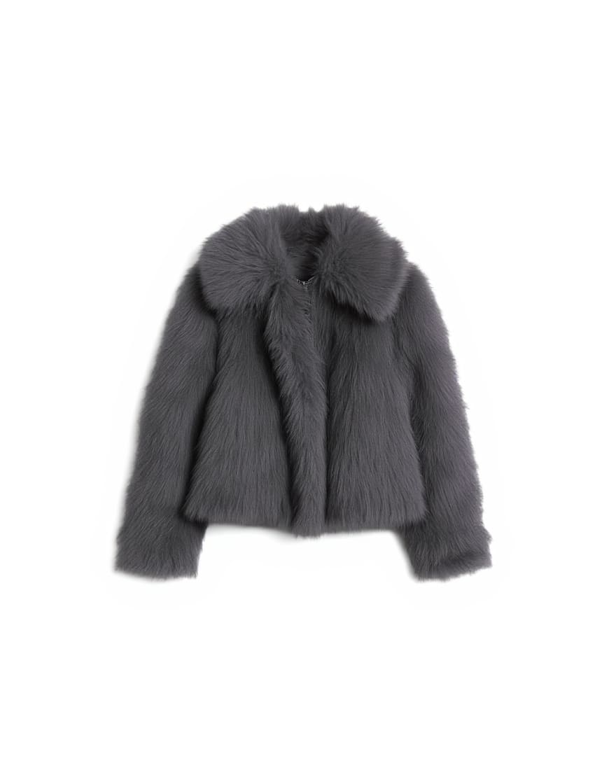 Topshop faux fur zip thru bomber jacket in grey