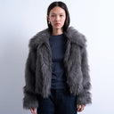 Topshop faux fur zip thru bomber jacket in grey