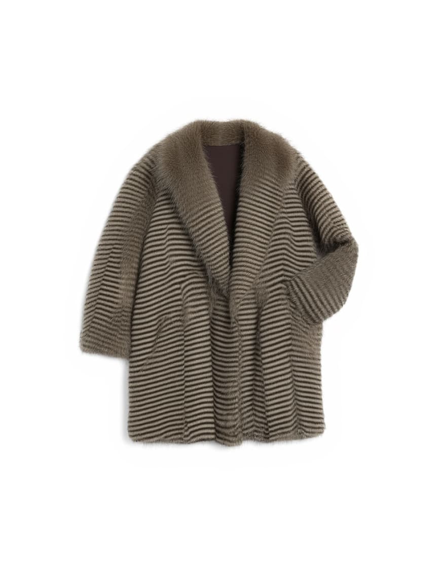 Topshop faux mono stripe shawl mid length coat in black