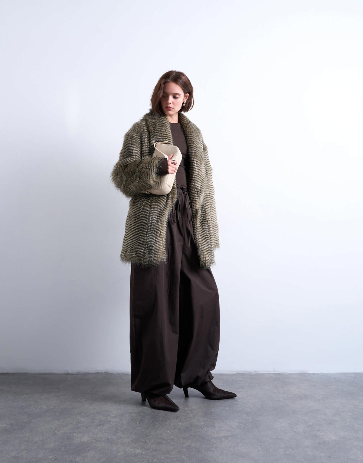 Topshop faux mono stripe shawl mid length coat in black