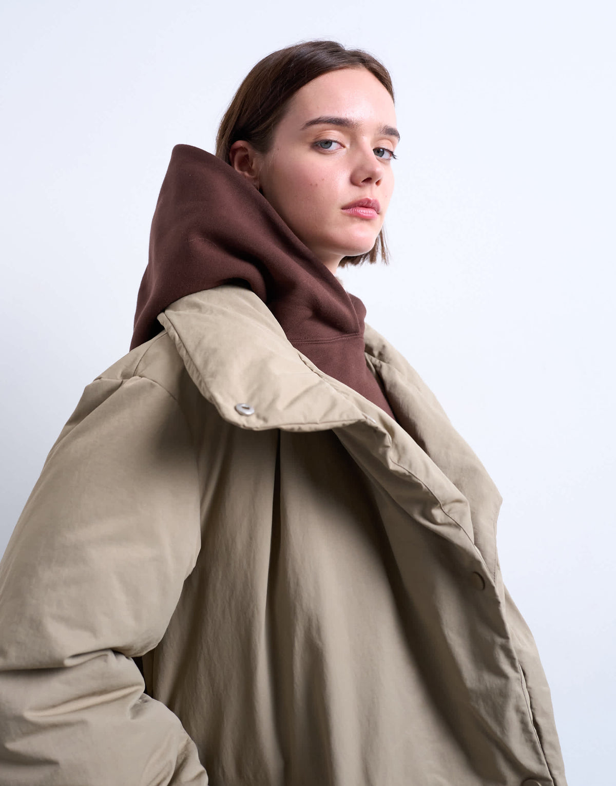 Topshop funnel neck longline belted puffer jacket in stone