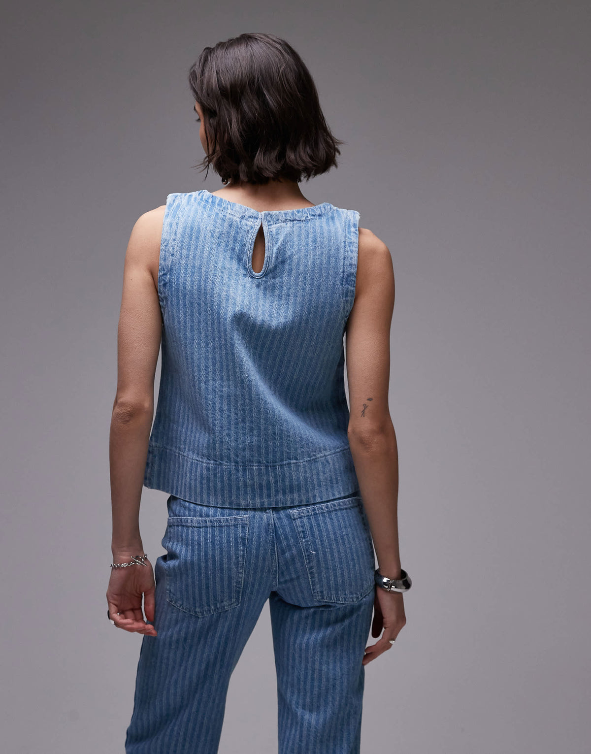 Topshop denim shell top in bleach stripe