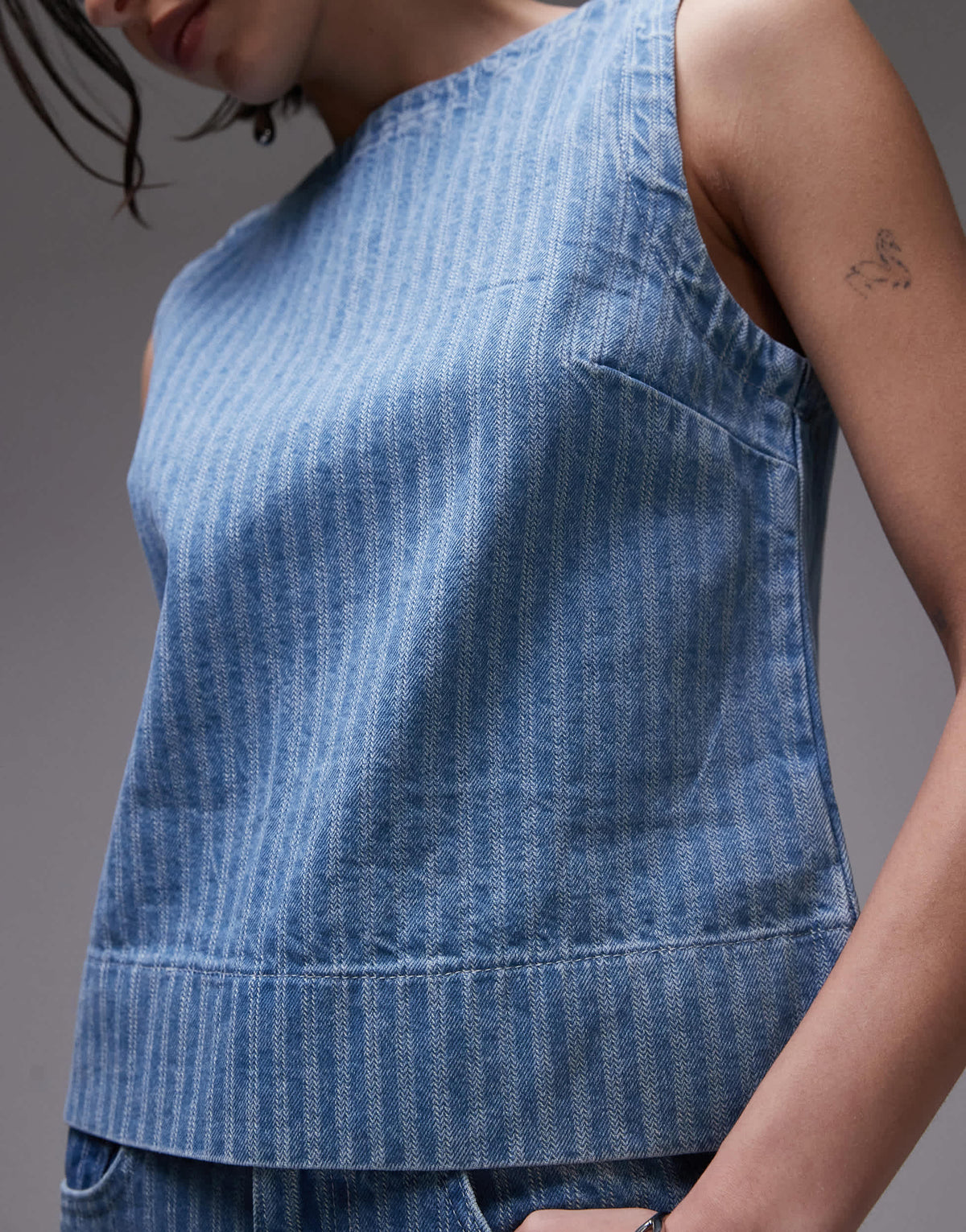 Topshop denim shell top in bleach stripe