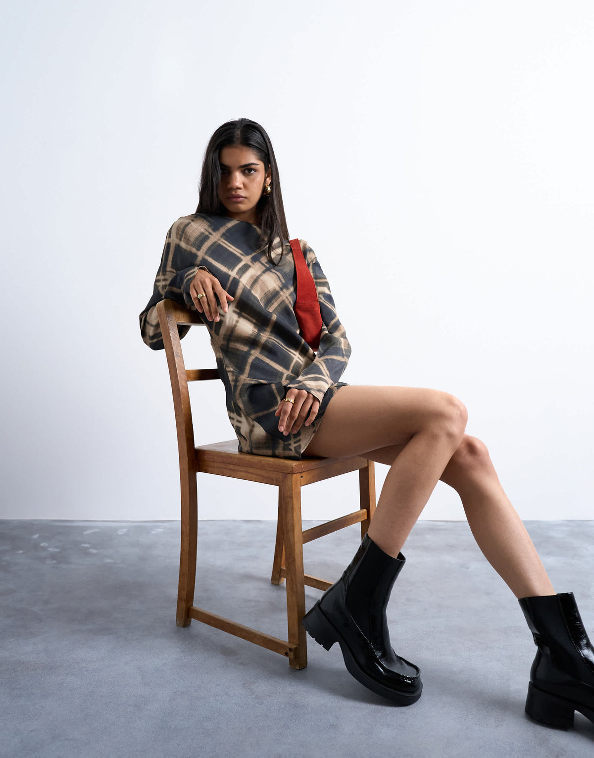 Topshop batwing backless mini dress in black blurred check