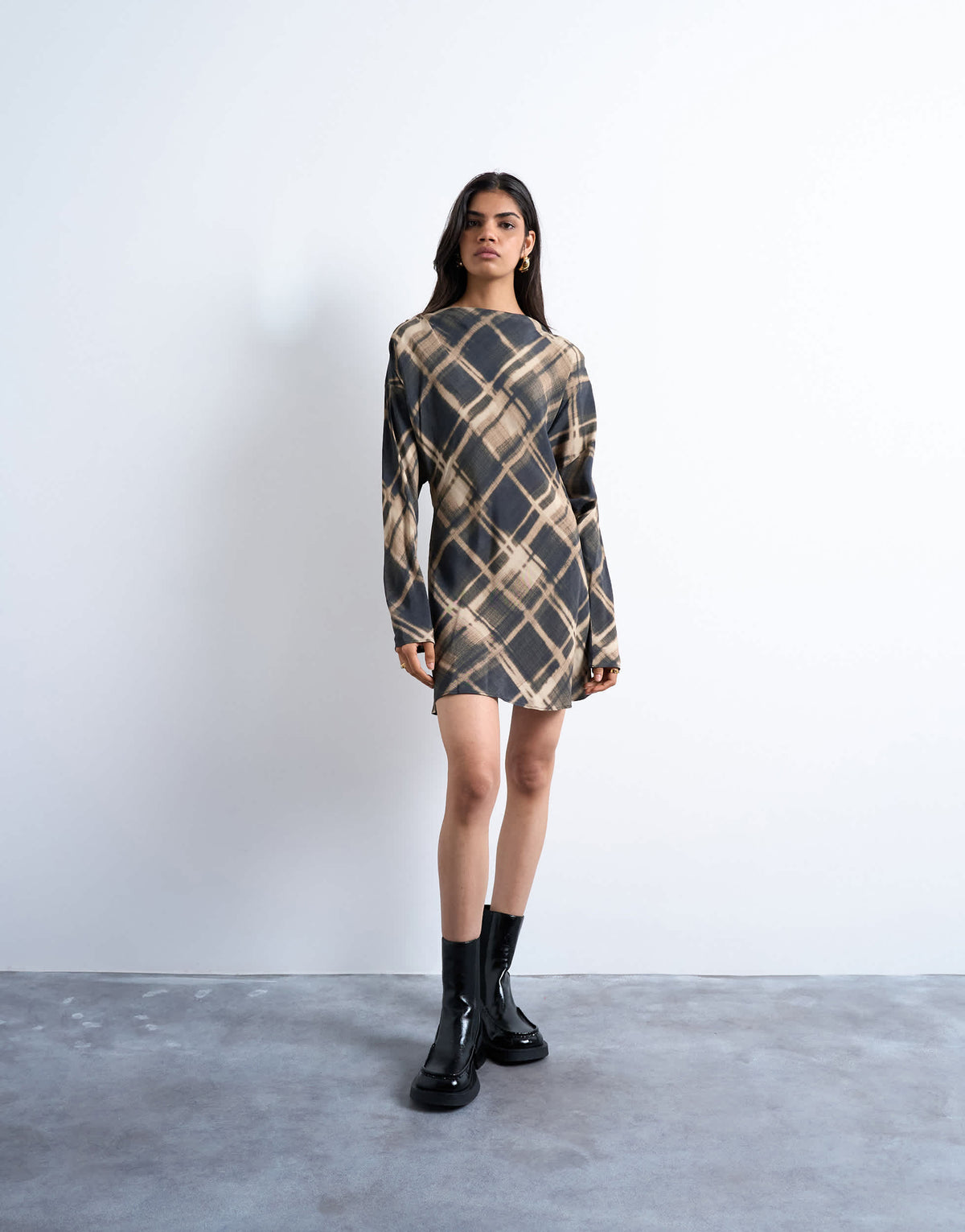 Topshop batwing backless mini dress in black blurred check