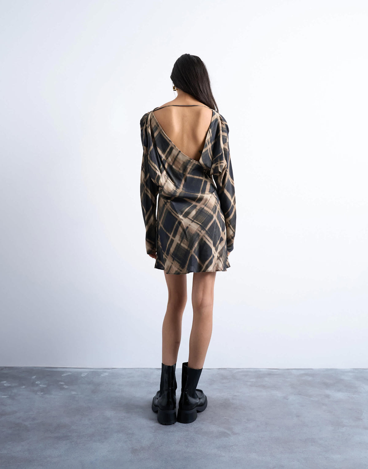 Topshop batwing backless mini dress in black blurred check