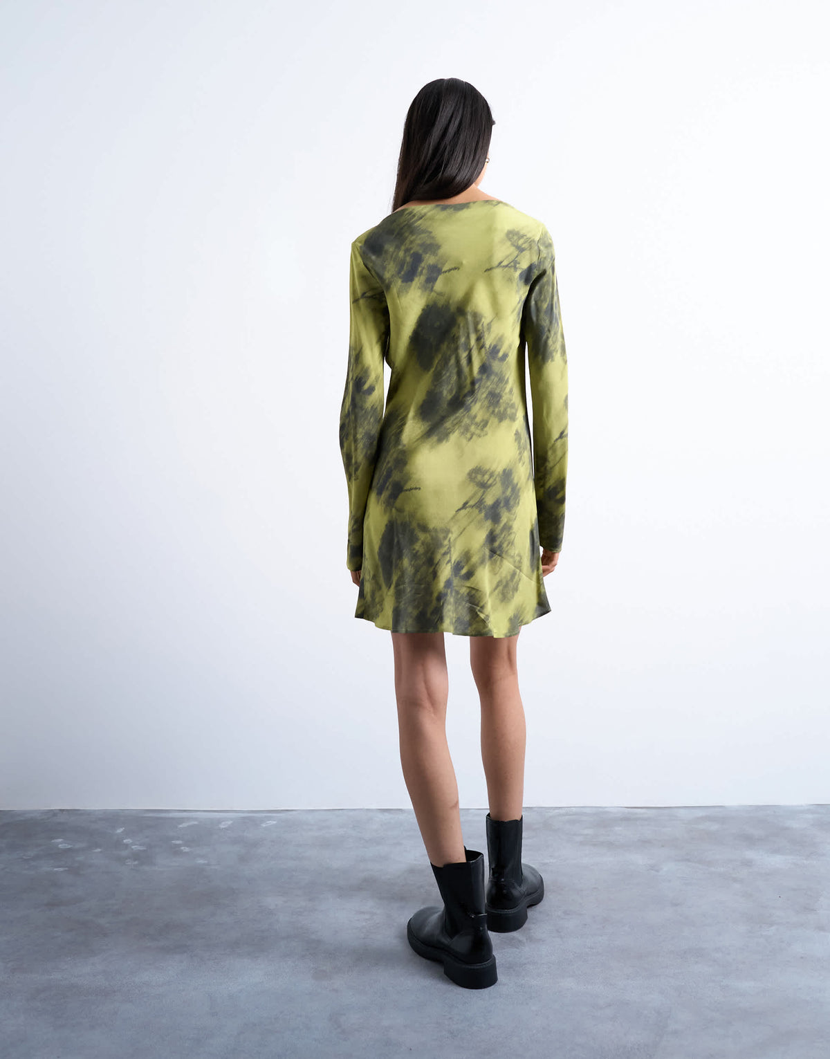 Topshop slash neck mini dress in blurry green print