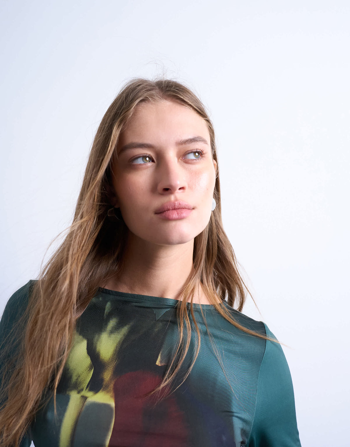 Topshop microfibre high neck tulip print top in green