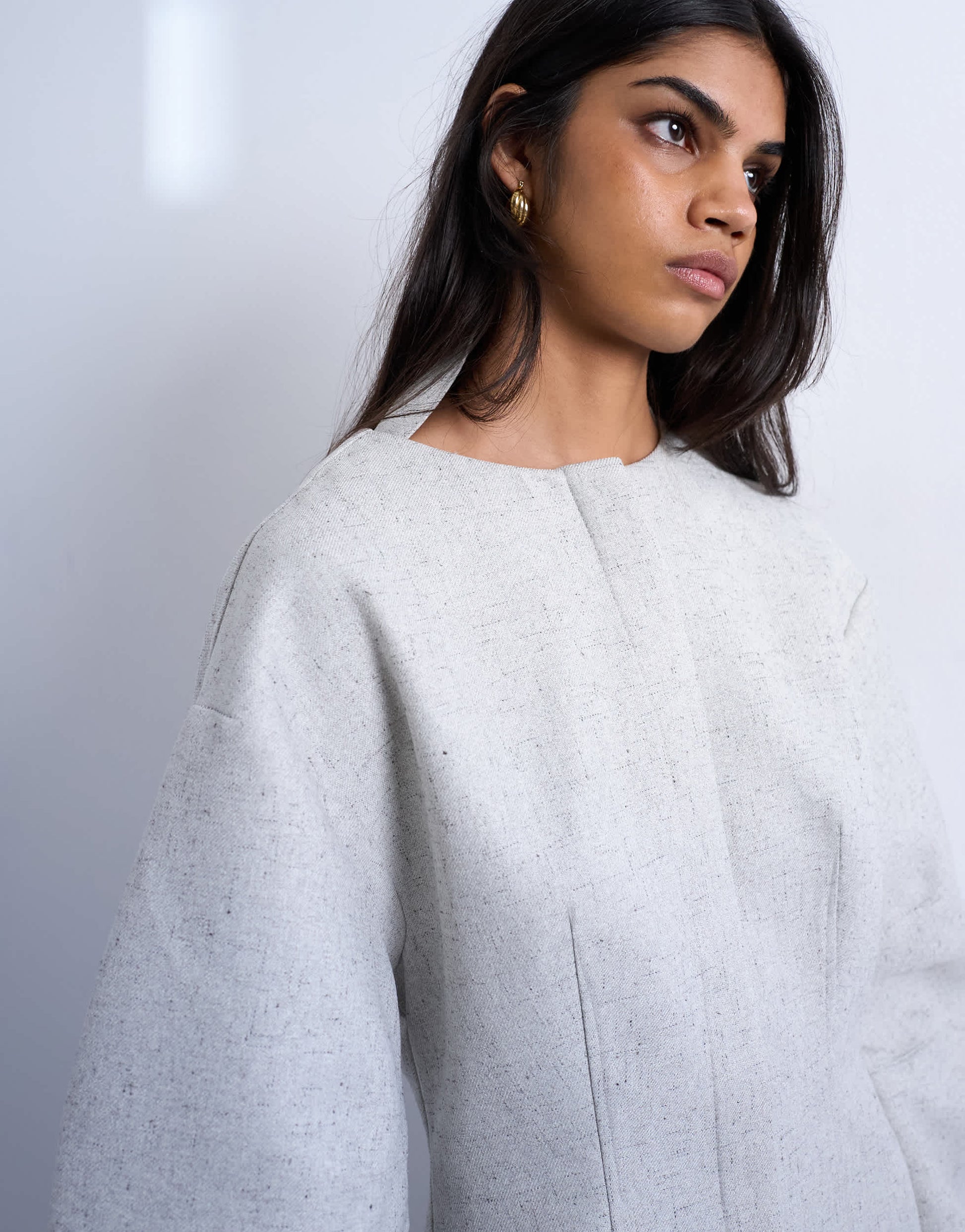 Topshop cocoon structured mini dress in woven grey marl