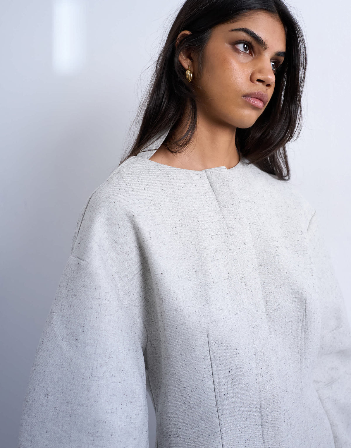 Topshop cocoon structured mini dress in woven grey marl