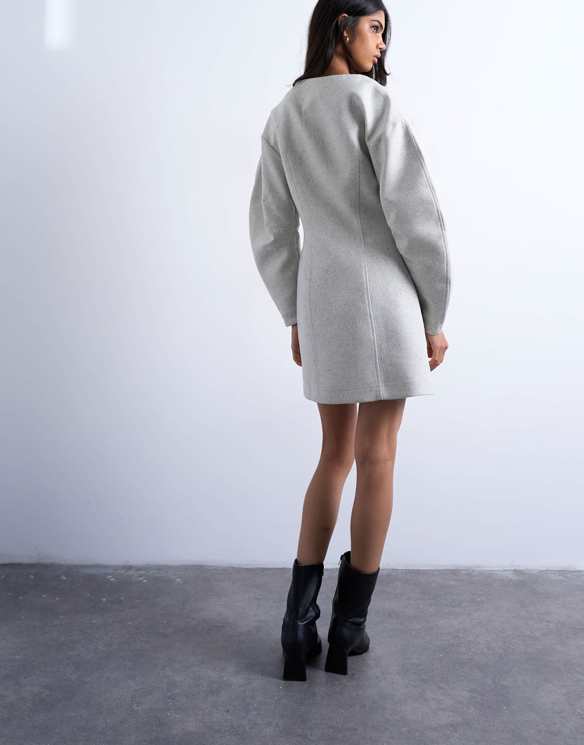 Topshop cocoon structured mini dress in woven grey marl