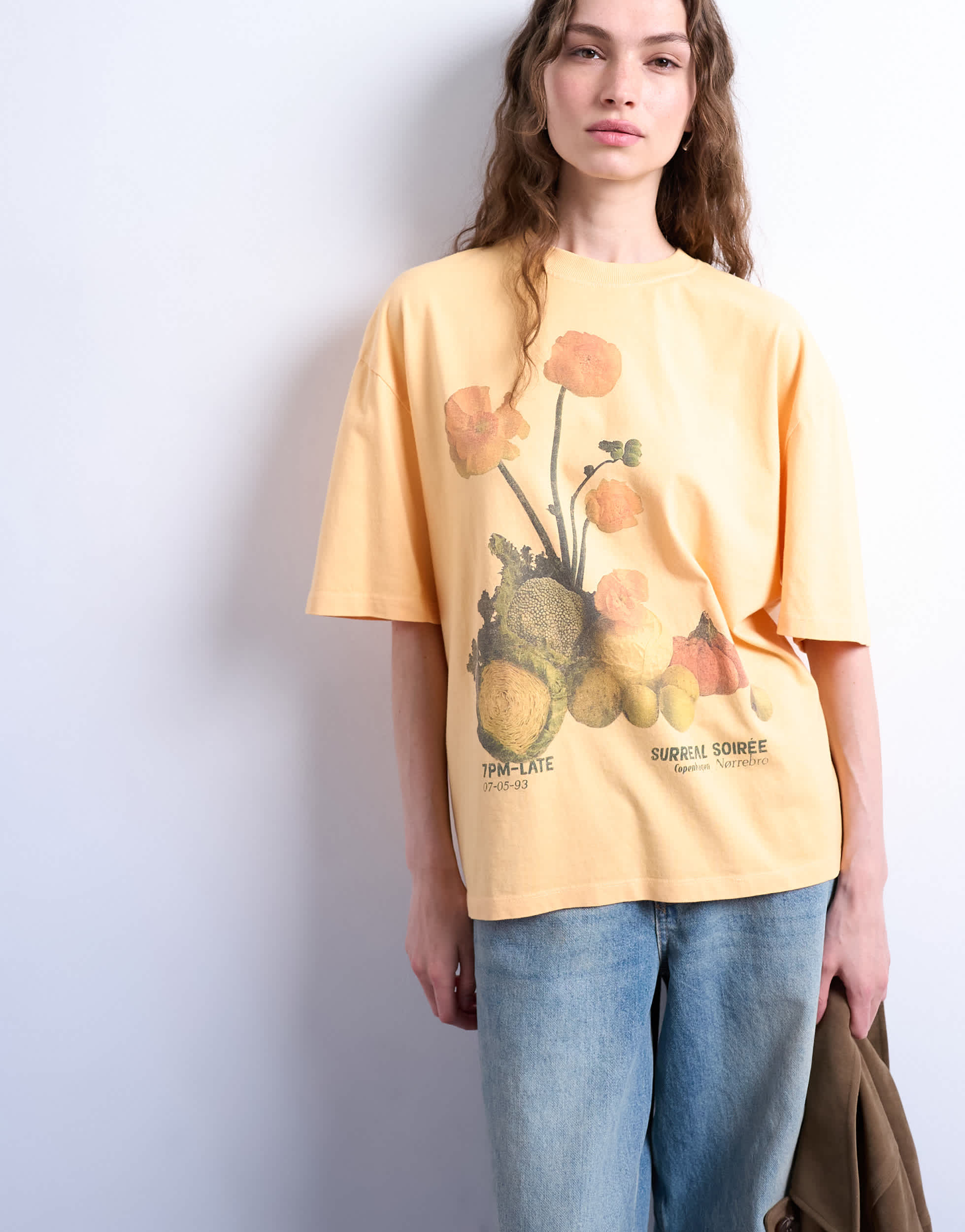 Topshop graphic flower print oversized tee in orange