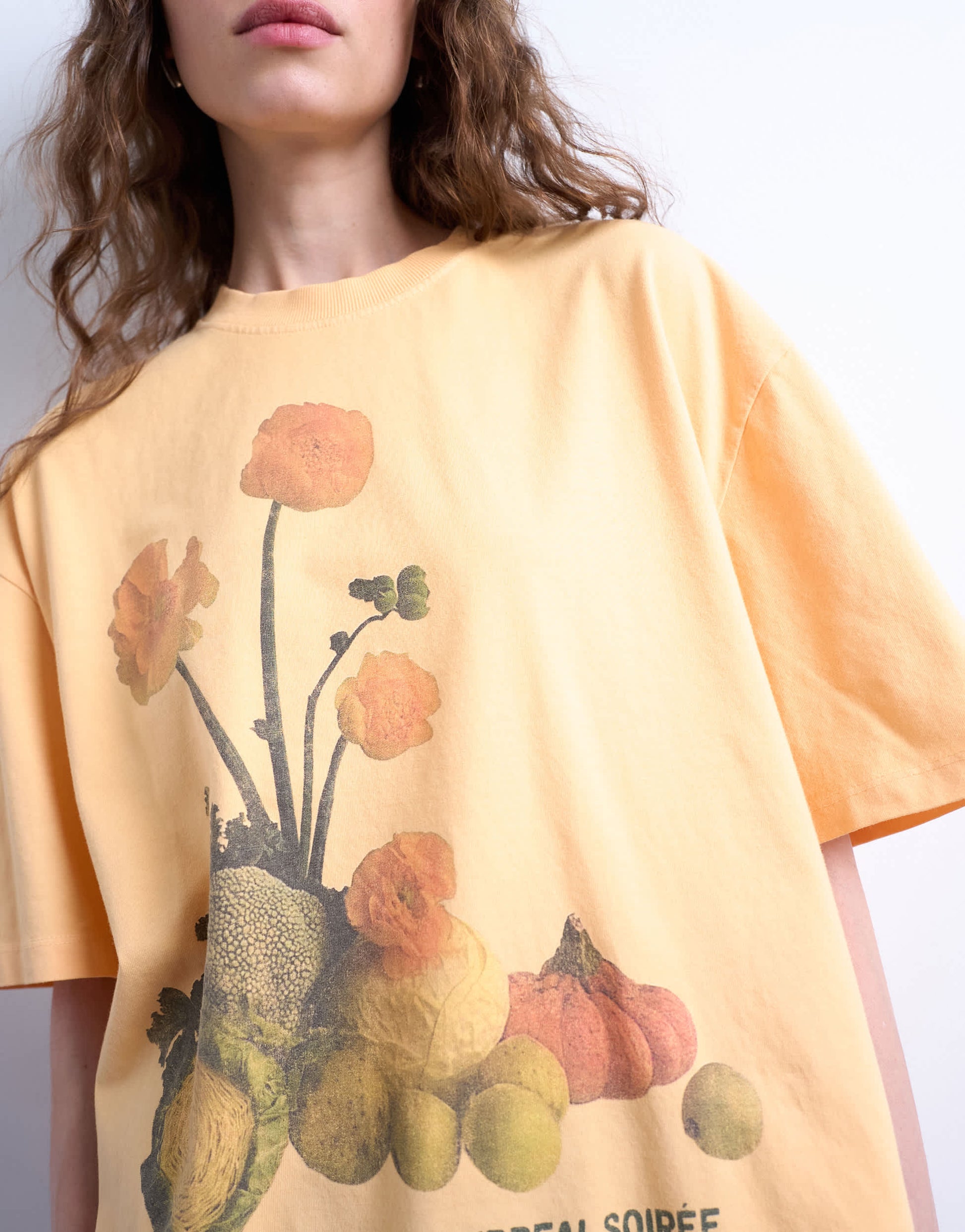Topshop graphic flower print oversized tee in orange