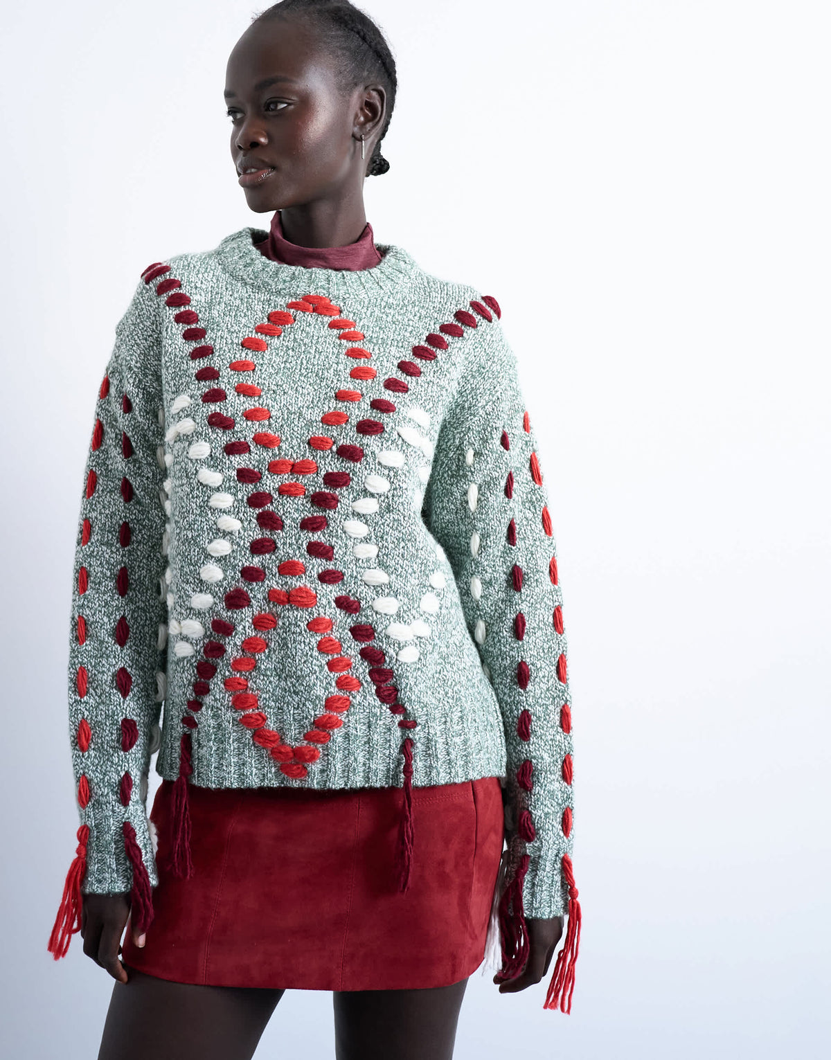 Topshop knitted argyle embroidered jumper in green