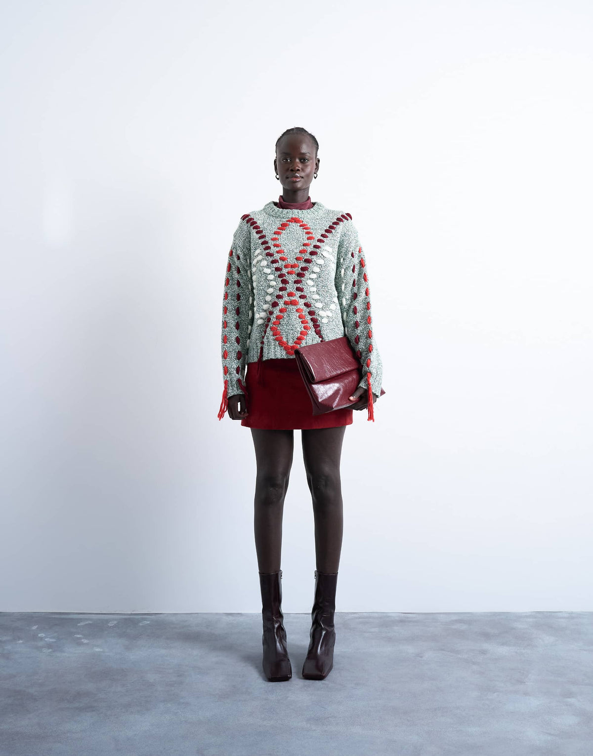 Topshop knitted argyle embroidered jumper in green