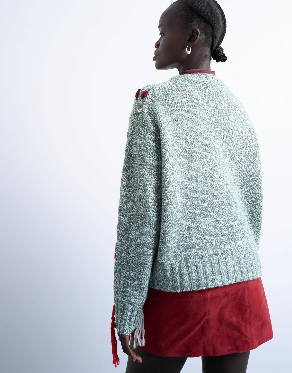 Topshop knitted argyle embroidered jumper in green
