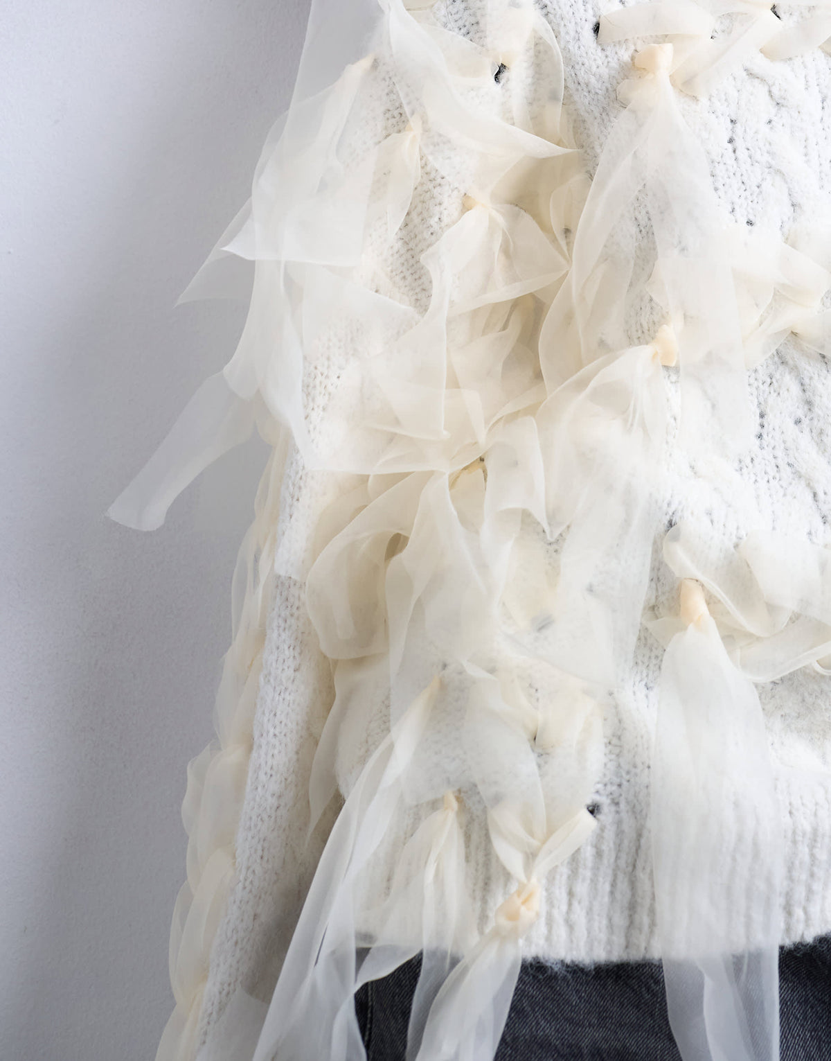 Topshop knitted plaid ribbon jumper in Ivory