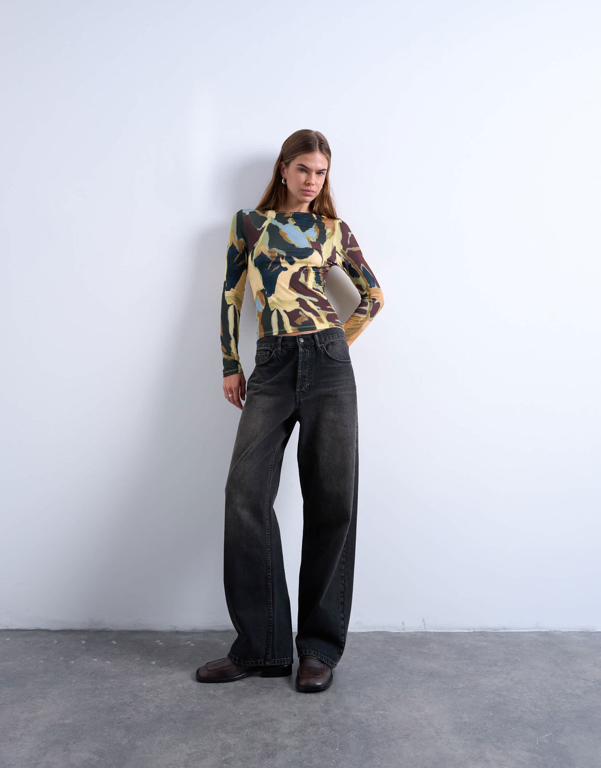 Topshop microfibre abstract print top in multi