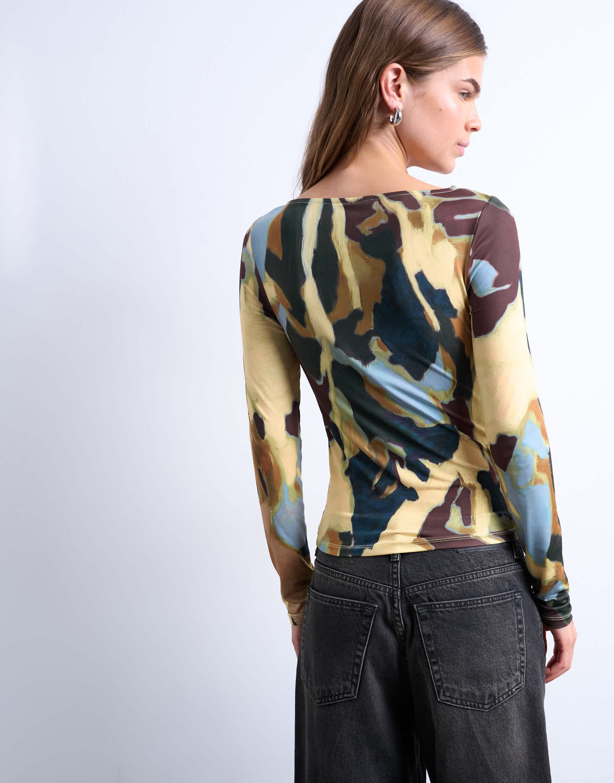 Topshop microfibre abstract print top in multi