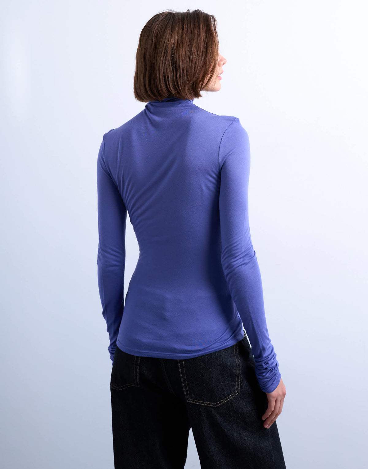 Topshop high neck viscose long sleeve top in purple