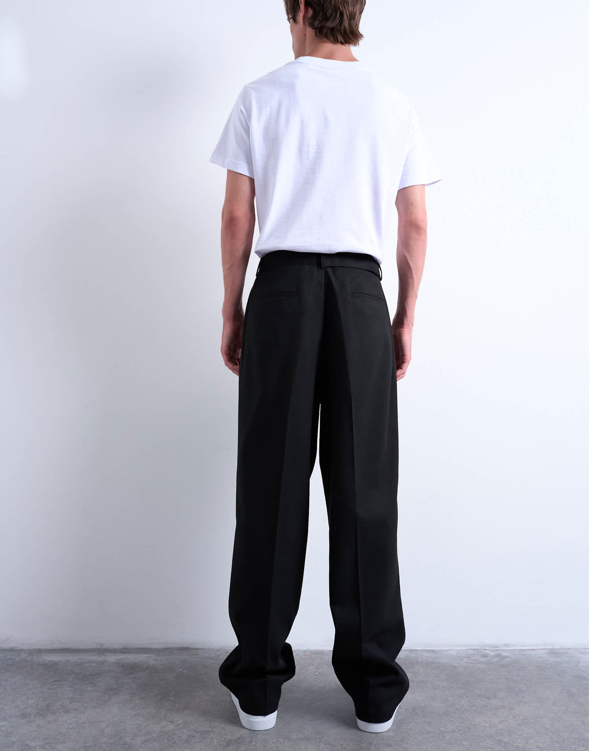 Topman wide leg belted twill smart trousers in black