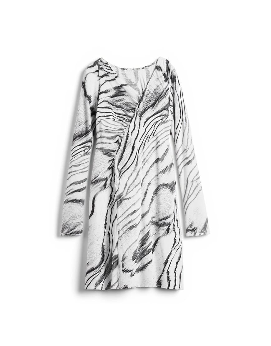 Topshop asymmetric mini tea dress in mono abstract print