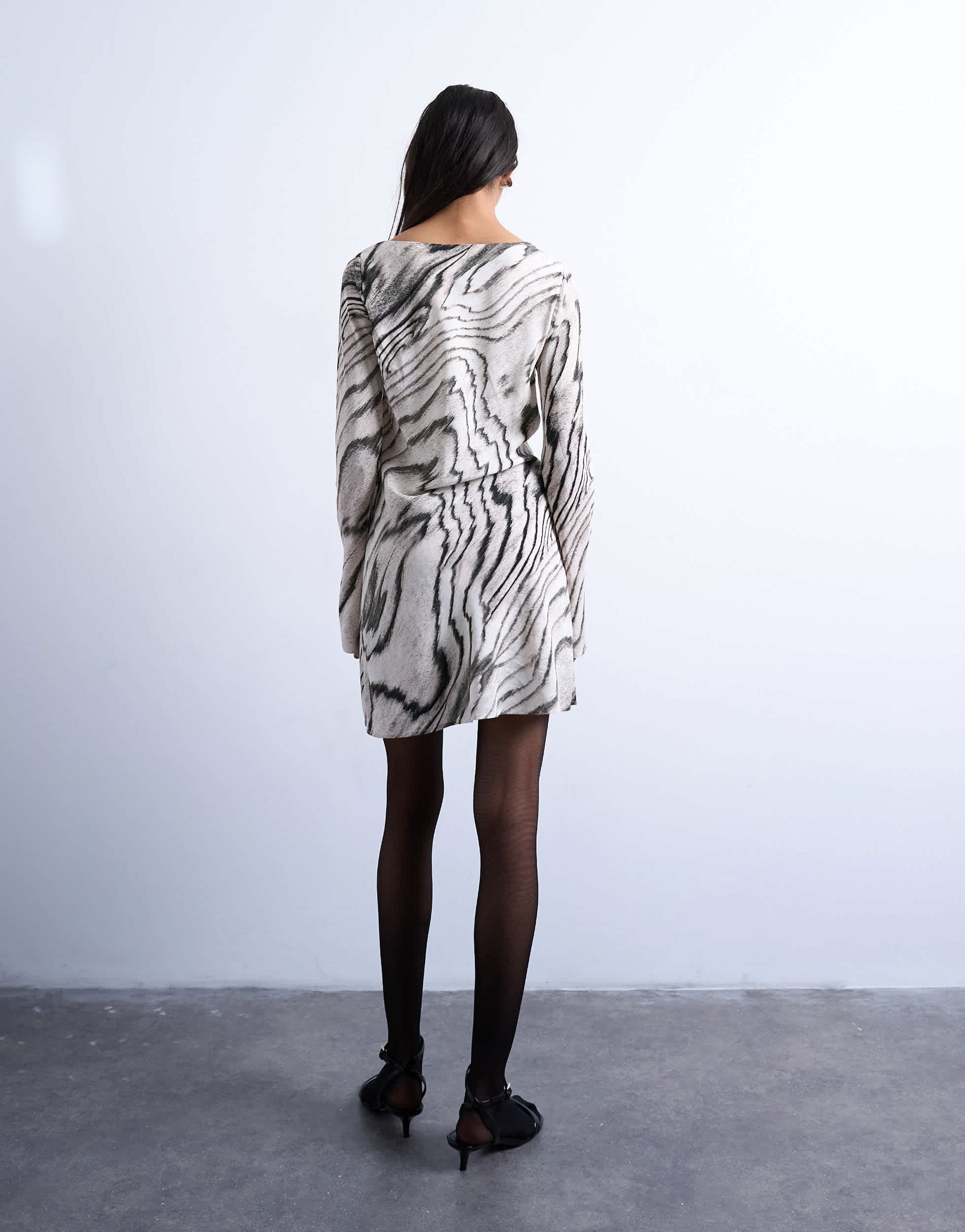 Topshop asymmetric mini tea dress in mono abstract print