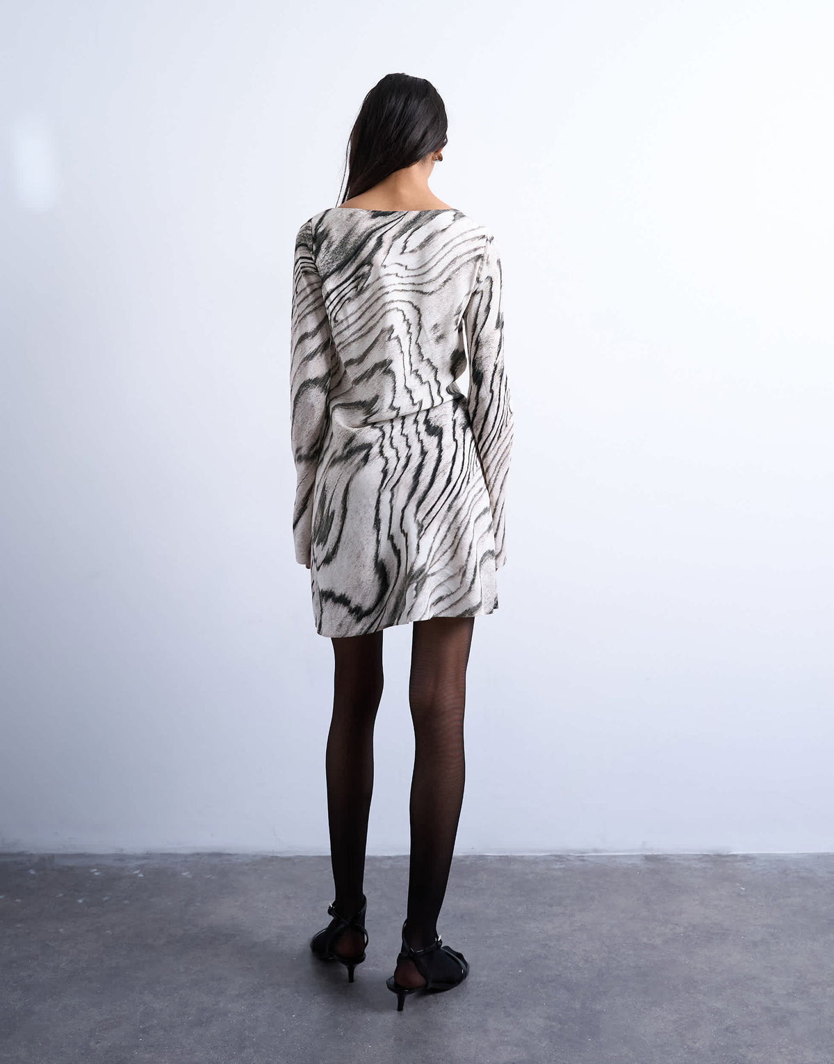 Topshop asymmetric mini tea dress in mono abstract print