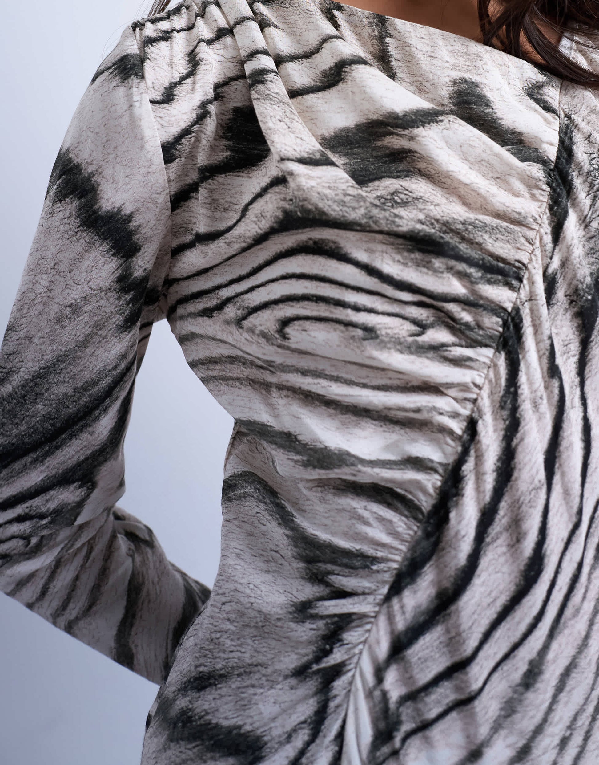 Topshop asymmetric mini tea dress in mono abstract print