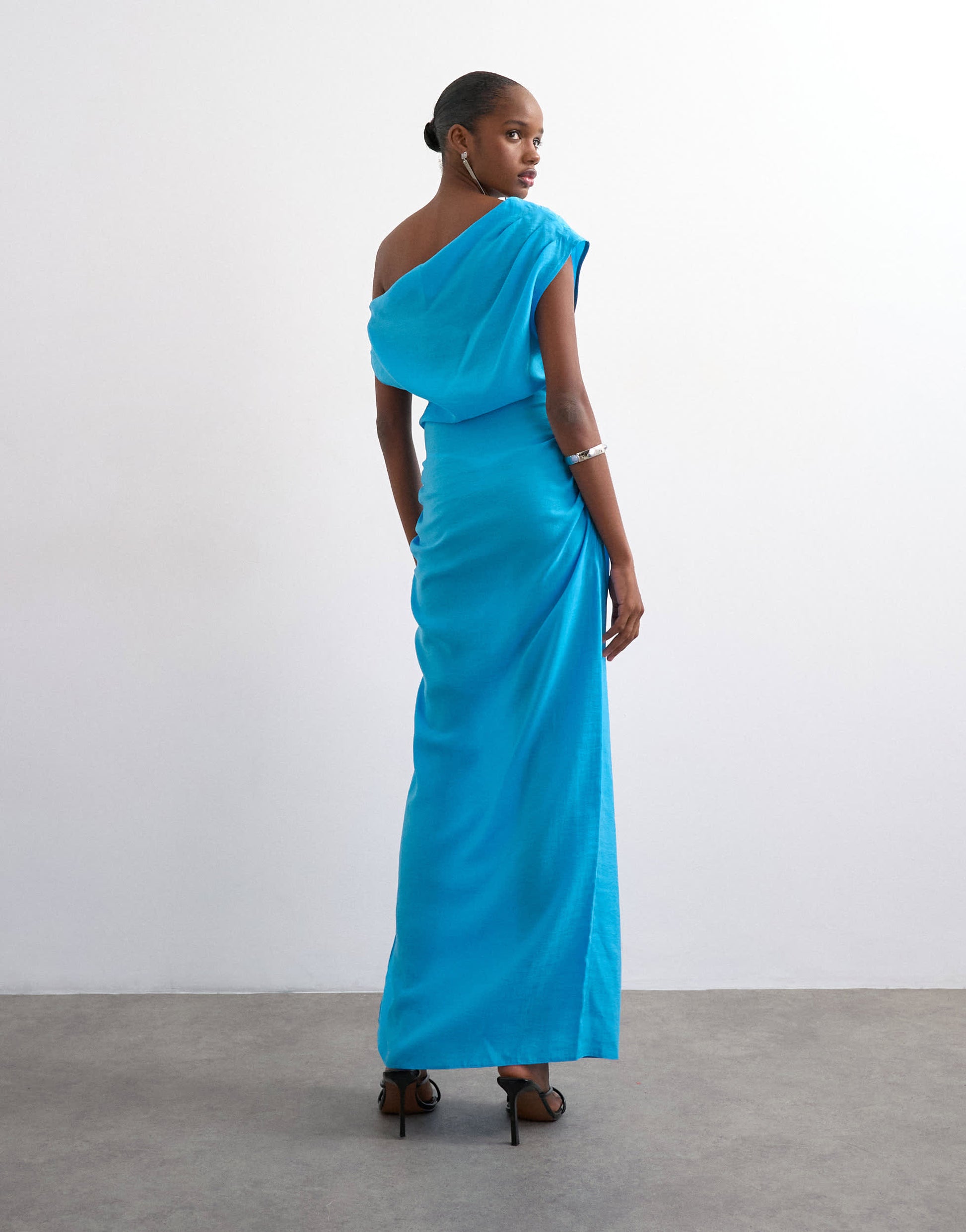 Topshop grown on shoulder midi dress in soft touch electric blue