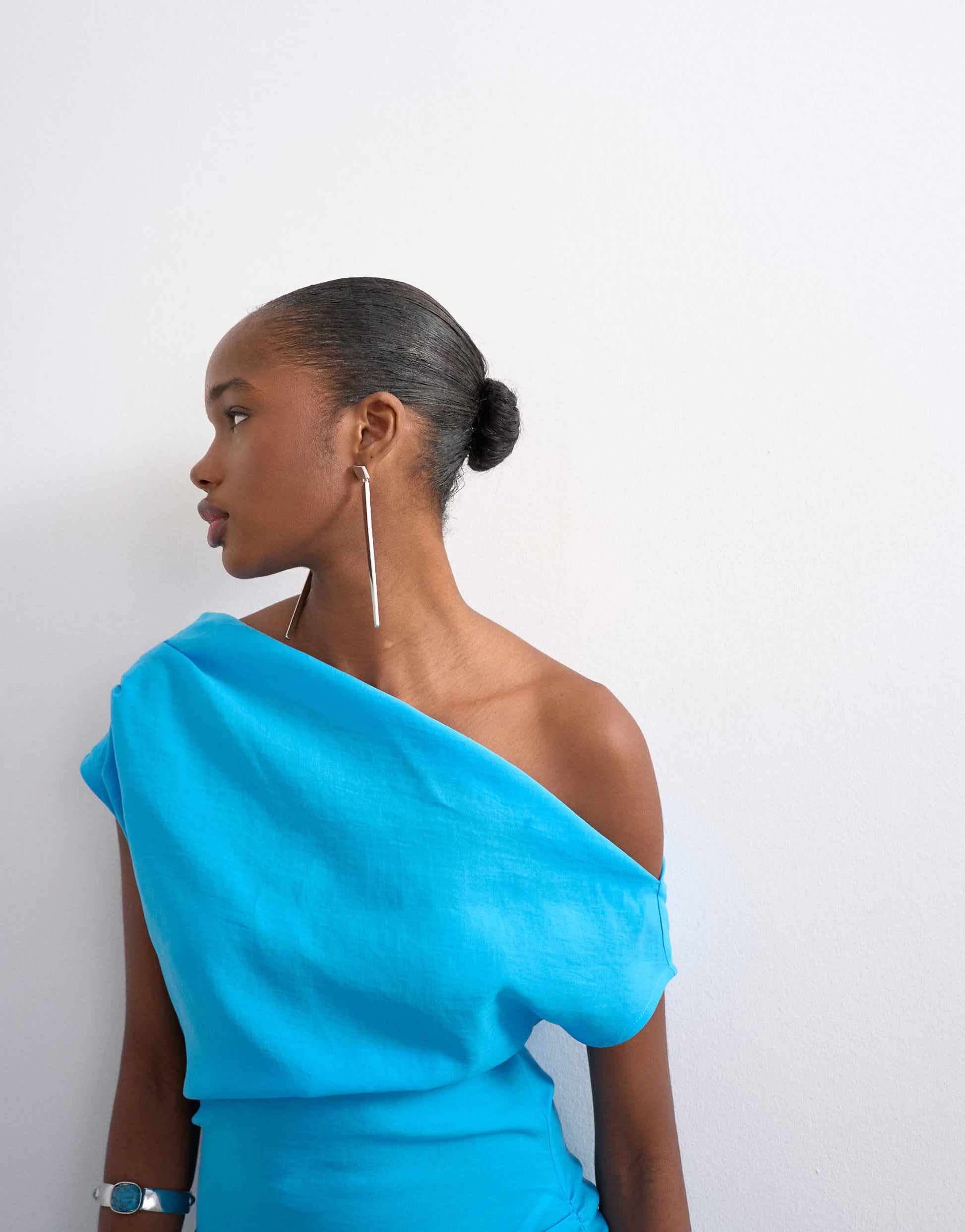 Topshop grown on shoulder midi dress in soft touch electric blue