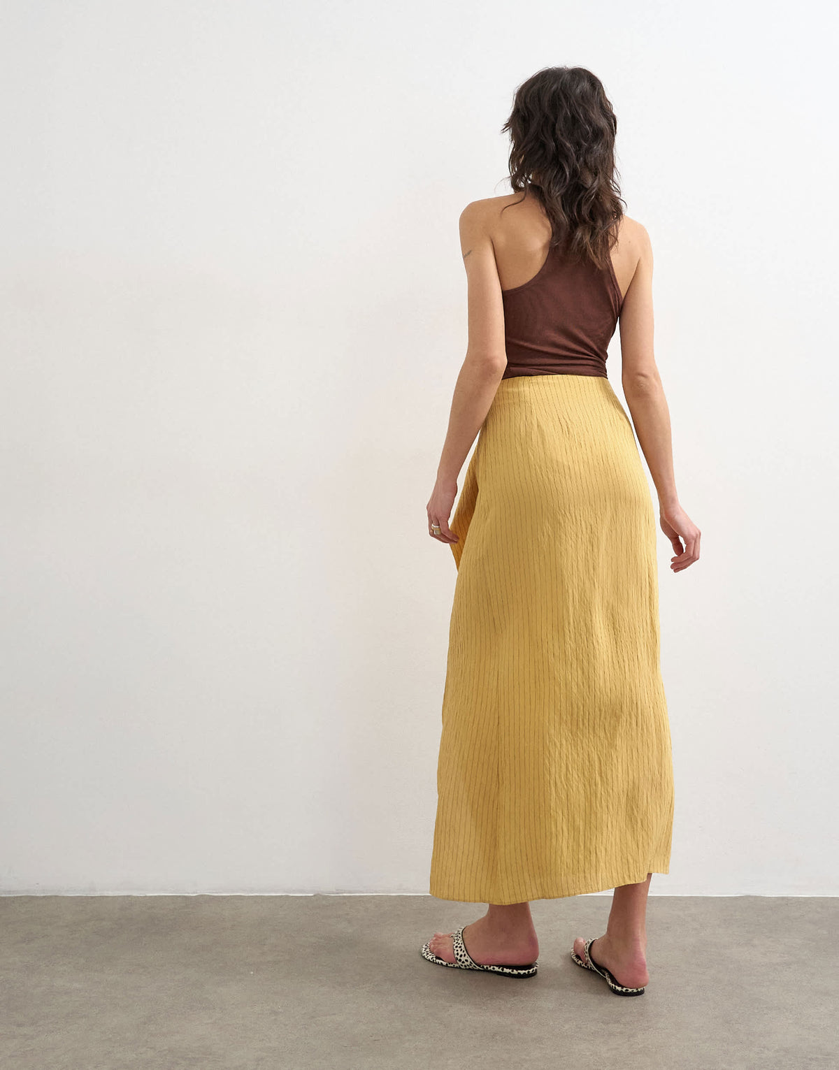 Topshop sarong wrap midi skirt in tan stripe
