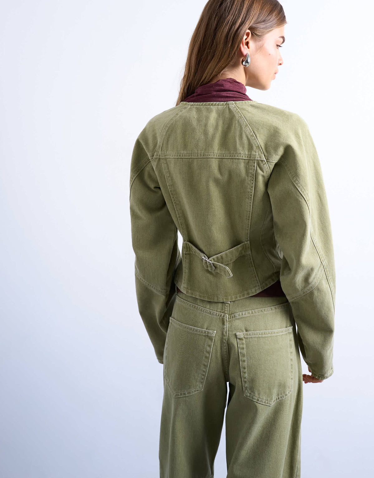 Topshop denim cinch shirt in avocado