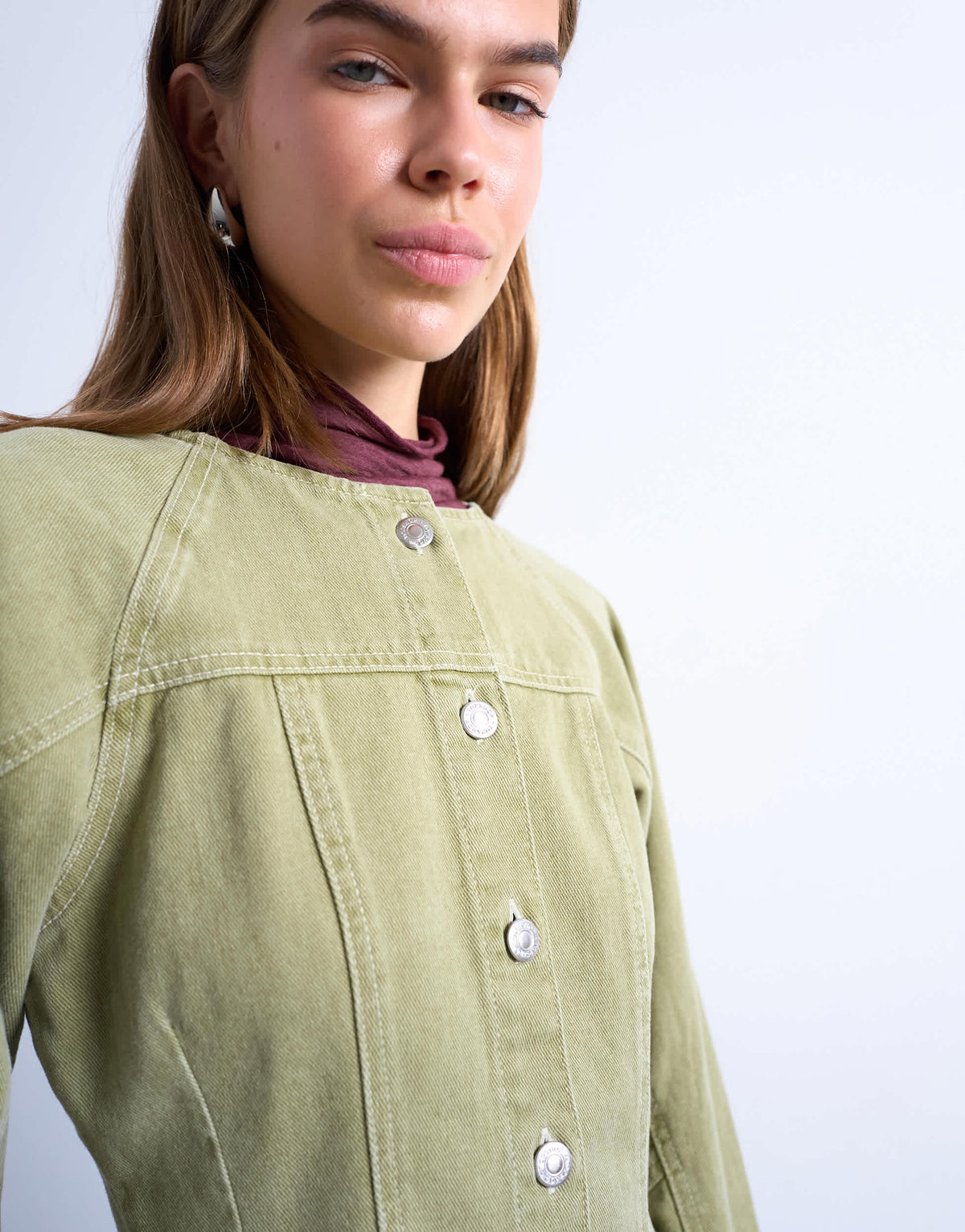 Topshop denim cinch shirt in avocado