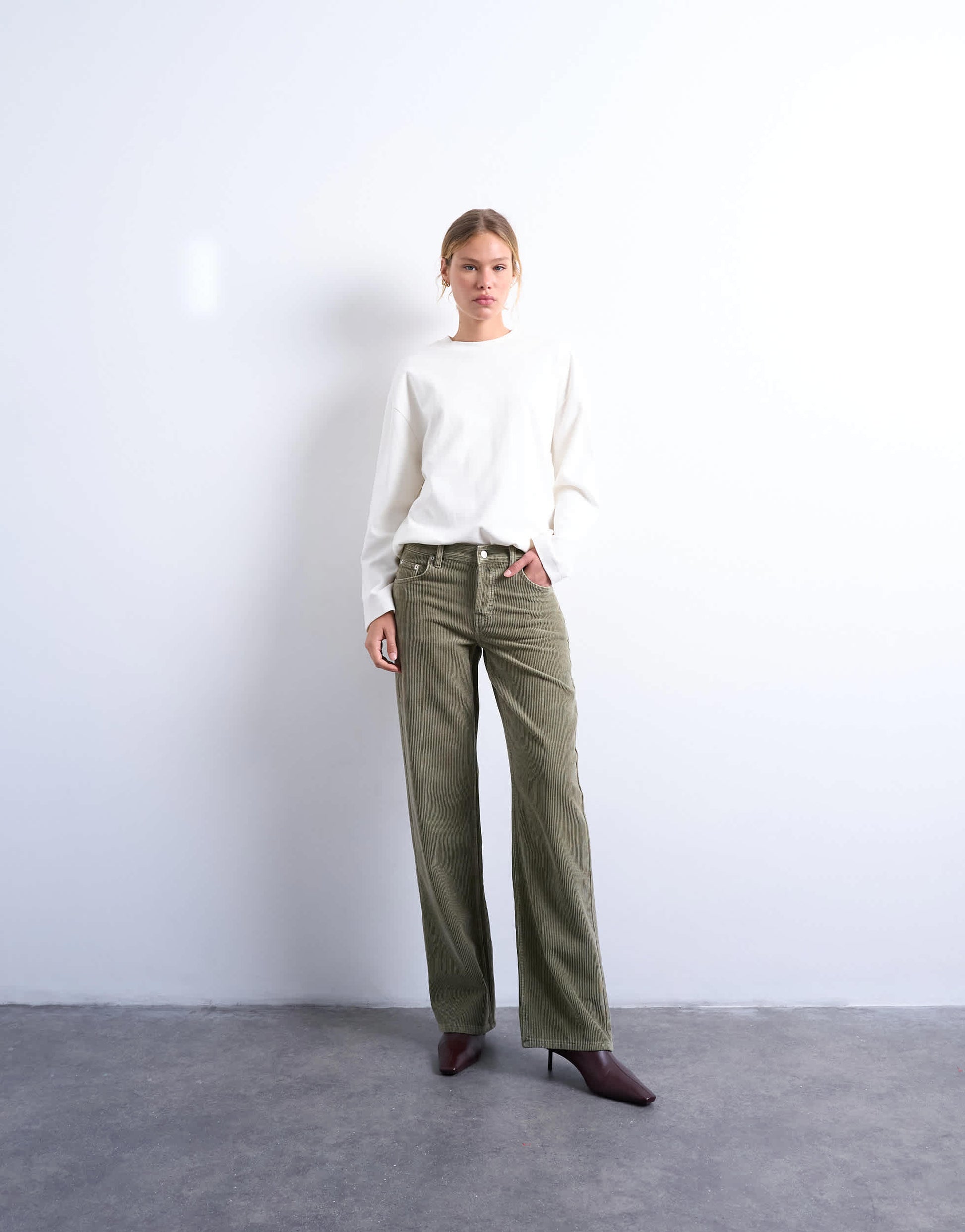 Topshop Ember low rise cord jean in sage
