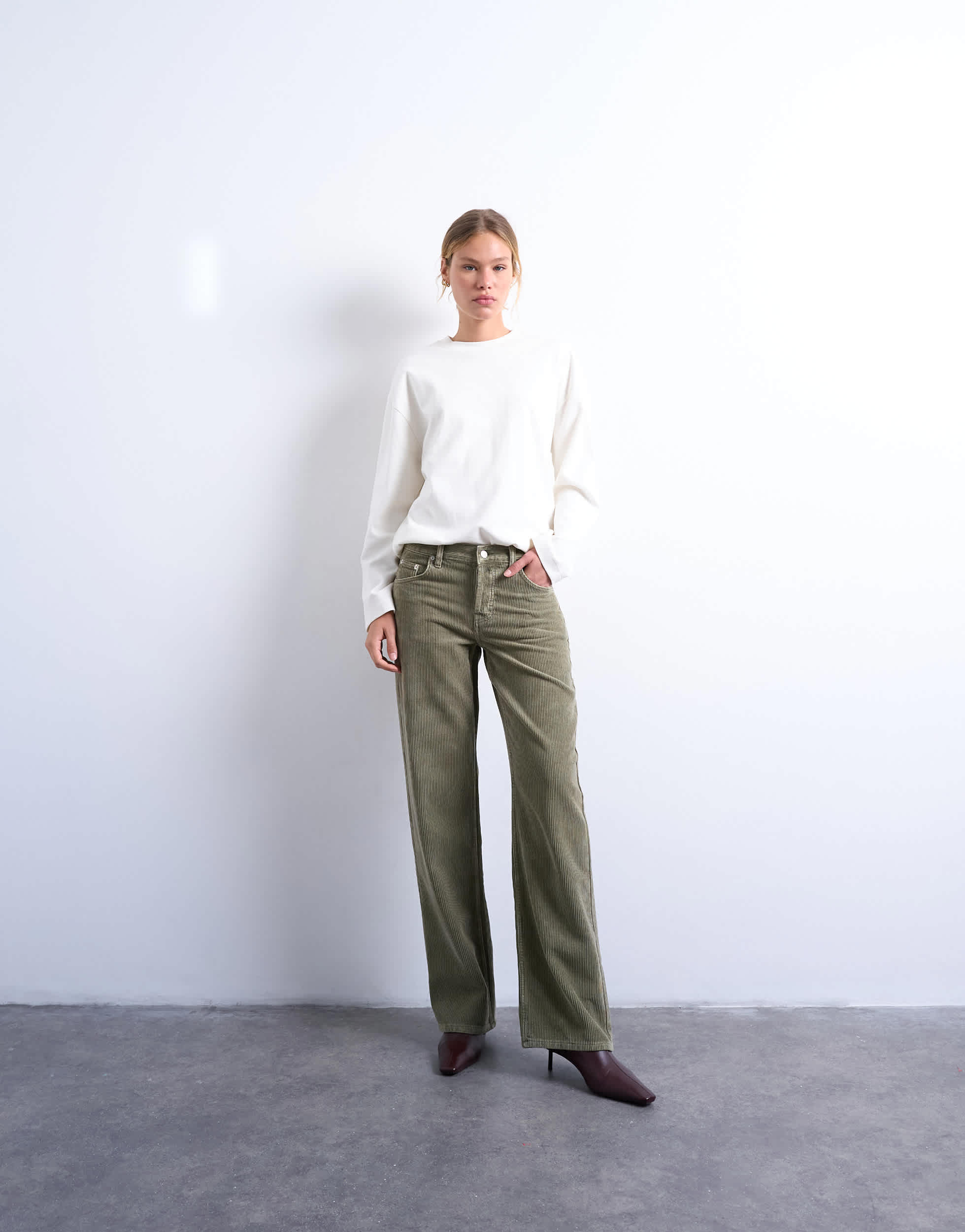 Topshop Ember low rise cord jean in sage