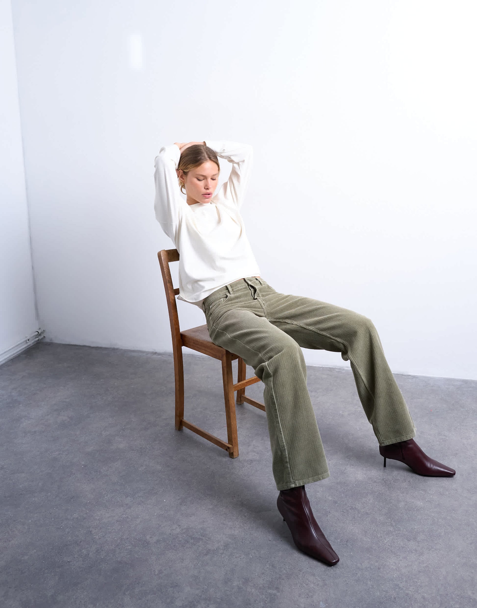 Topshop Ember low rise cord jean in sage