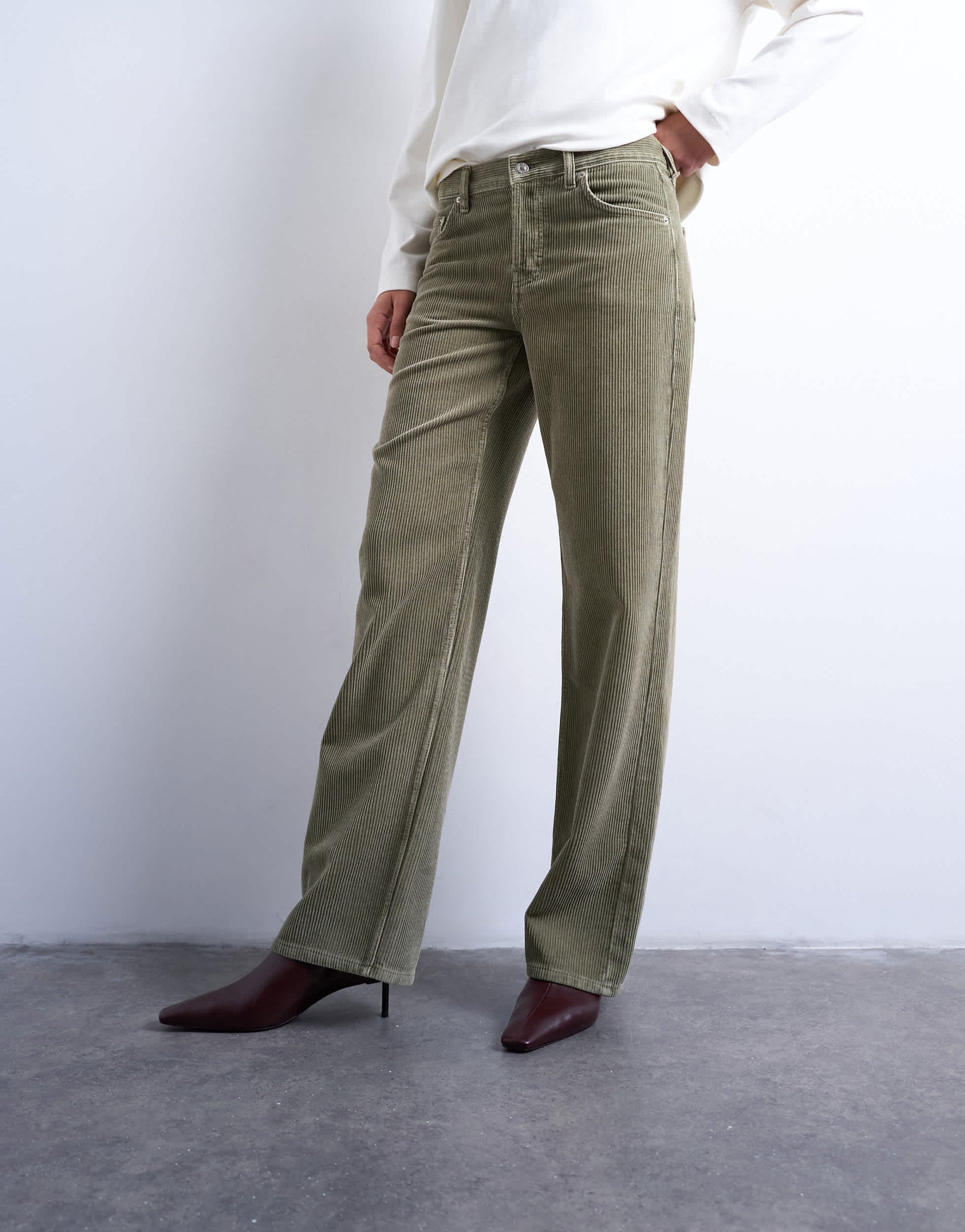 Topshop Ember low rise cord jean in sage