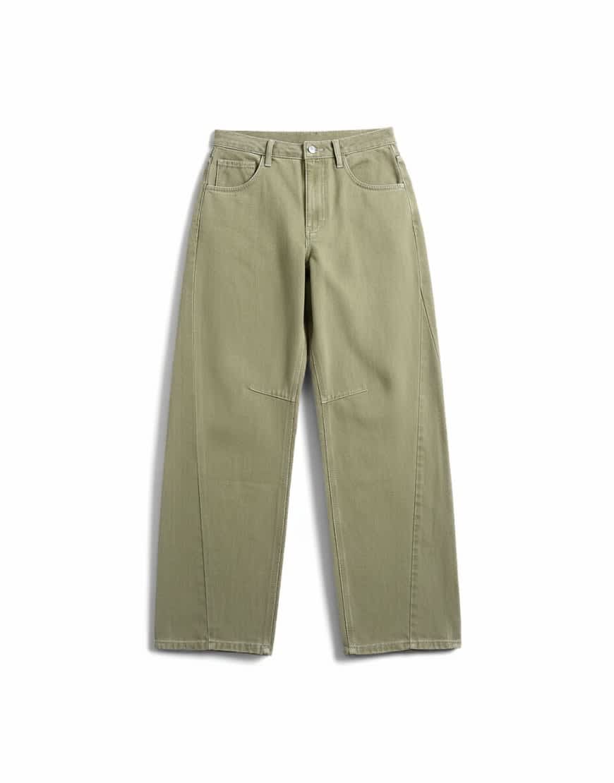 Topshop Barrel mid rise jean with seam details in avocado