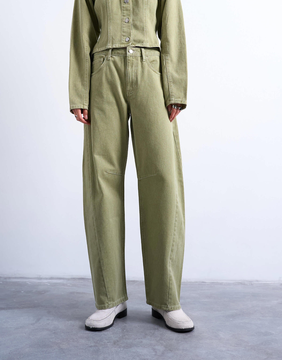 Topshop Barrel mid rise jean with seam details in avocado