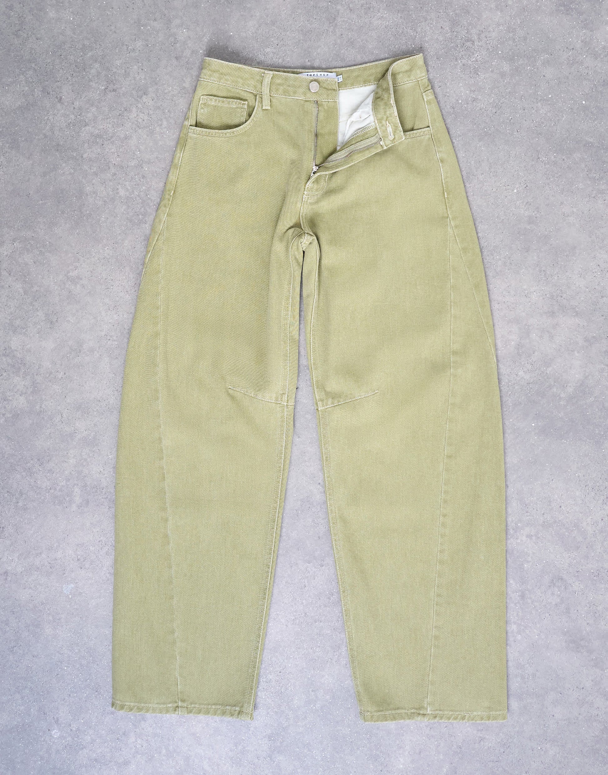 Topshop Barrel mid rise jean with seam details in avocado