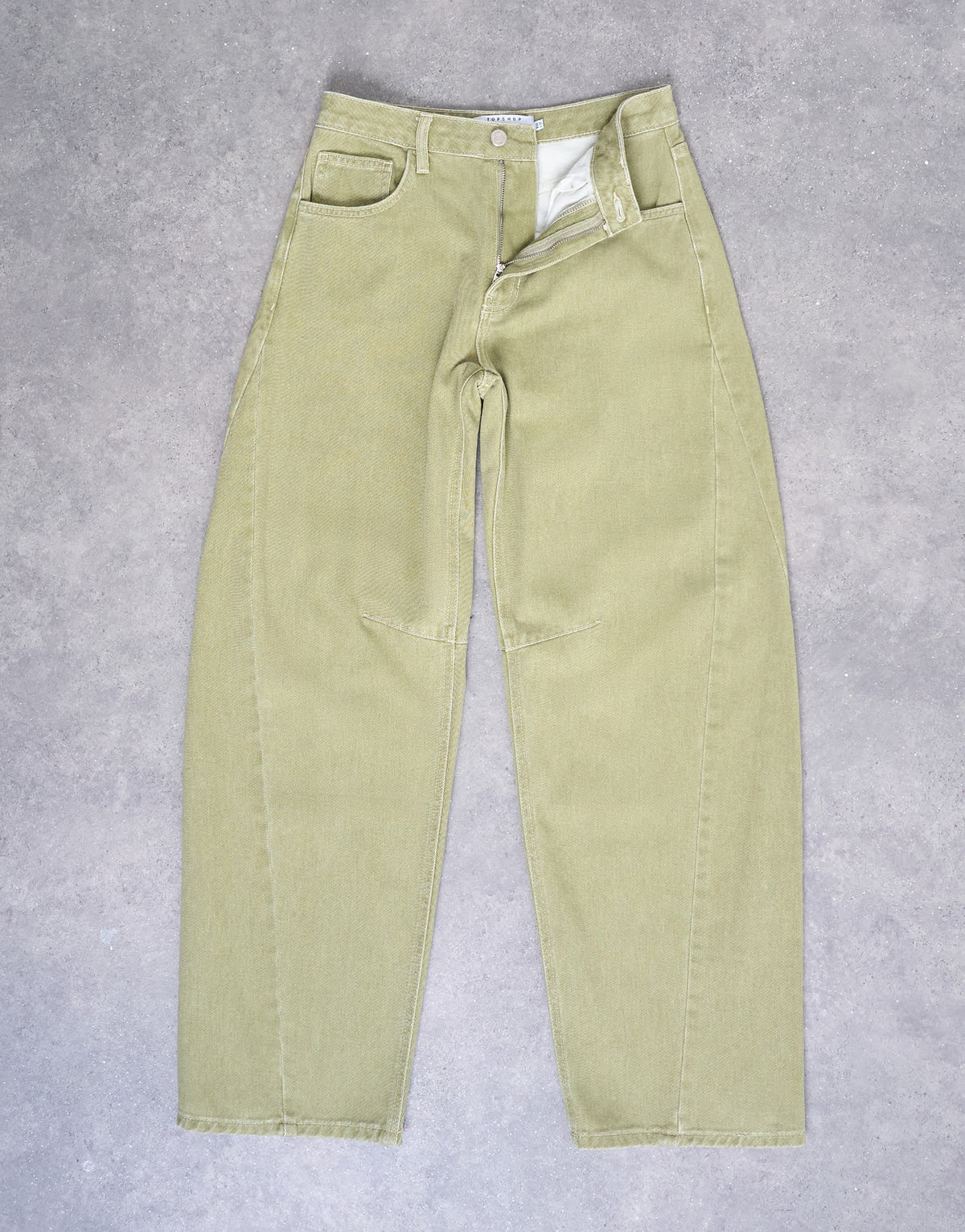 Topshop Barrel mid rise jean with seam details in avocado
