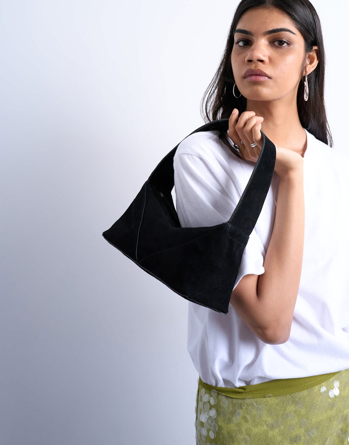 Topshop Safia real suede shoulder bag in black